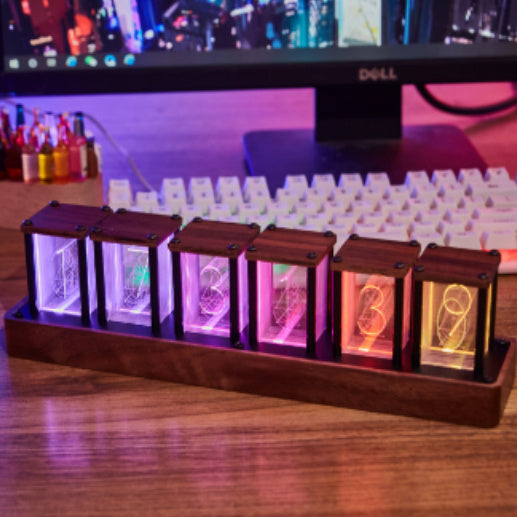 Analog Nixie Tube Clock Digital Alarm Clock Timer Walnut